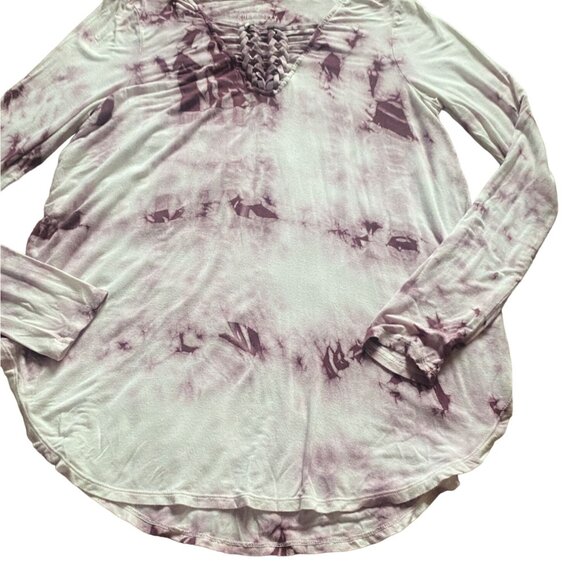 American Eagle Soft & Sexy Tie-Dye Long Sleeve Shirt-Braided Neckline-Purple-M - Picture 3 of 7